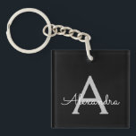 Black Silver Modern Script Girly Monogram Name Key Ring<br><div class="desc">Black and Silver Simple Script Monogram Name Keychain. This makes the perfect sweet 16 birthday,  wedding,  bridal shower,  anniversary,  baby shower or bachelorette party gift for someone that loves glam luxury and chic styles.</div>
