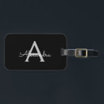 Black Silver Modern Script Girly Monogram Name Luggage Tag<br><div class="desc">Black and Silver Monogram Add your own Name Script Luggage Bag Tag The bag tag makes the perfect sweet 16 birthday,  wedding,  bridal shower,  baby shower or bachelorette party gift for someone decorating her room in style.</div>