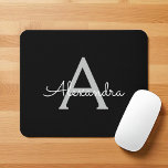 Black Silver Modern Script Girly Monogram Name Mouse Mat<br><div class="desc">Silver and Black Monogram Add Your Own Name Mousepad (Mouse Pad). This makes the perfect sweet 16 birthday,  wedding,  bridal shower,  anniversary,  baby shower or bachelorette party gift for someone that loves glam luxury and chic styles.</div>