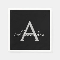 Black Silver Modern Script Girly Monogram Name