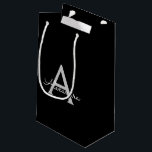 Black Silver Modern Script Girly Monogram Name Small Gift Bag<br><div class="desc">Black and Silver Simple Script Monogram Name Gift Bag. This makes the perfect sweet 16 birthday,  wedding,  bridal shower,  anniversary,  baby shower or bachelorette party gift bag for someone that loves glam luxury and chic styles.</div>