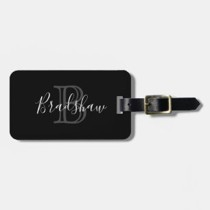 Black Silver Monogram Custom Name  Luggage Tag