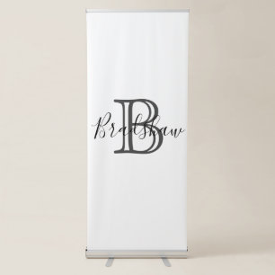 Black Silver Monogram Custom Name Retractable Banner