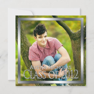 Black Silver Monogram Full Page Photo Graduation Invitation