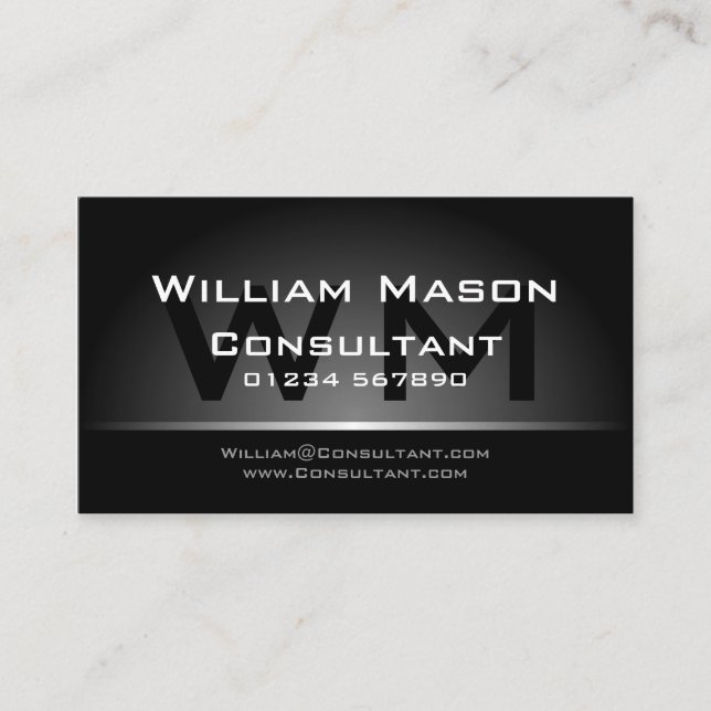 Black Silver Monogram Professional - Business Card (Front)