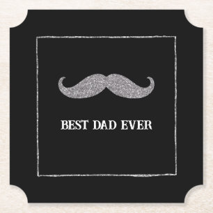 Black Silver Moustache Best Dad Ever Paper Coaster