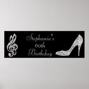 Black/Silver Music Note & Stiletto 60th Birthday Poster