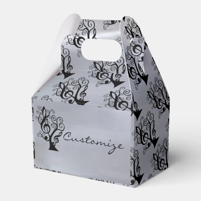 Black & Silver Music Treble Clef Tree Gable Box (Front Side)