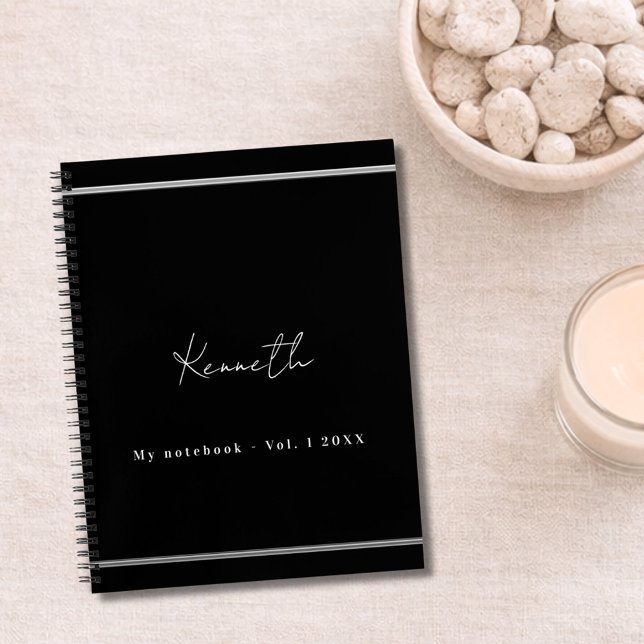 Black silver name script minimalist notebook (Creator Uploaded)