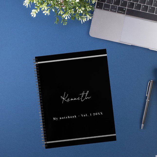 Black silver name script minimalist notebook (Creator Uploaded)
