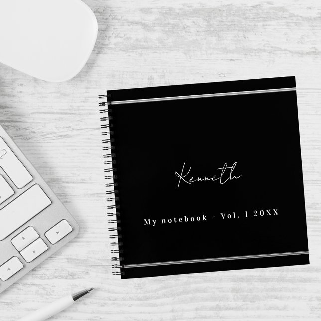 Black silver name script minimalist notebook (Creator Uploaded)