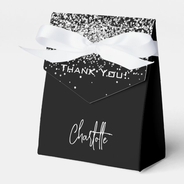Black silver name thank you favour box (Front Side)