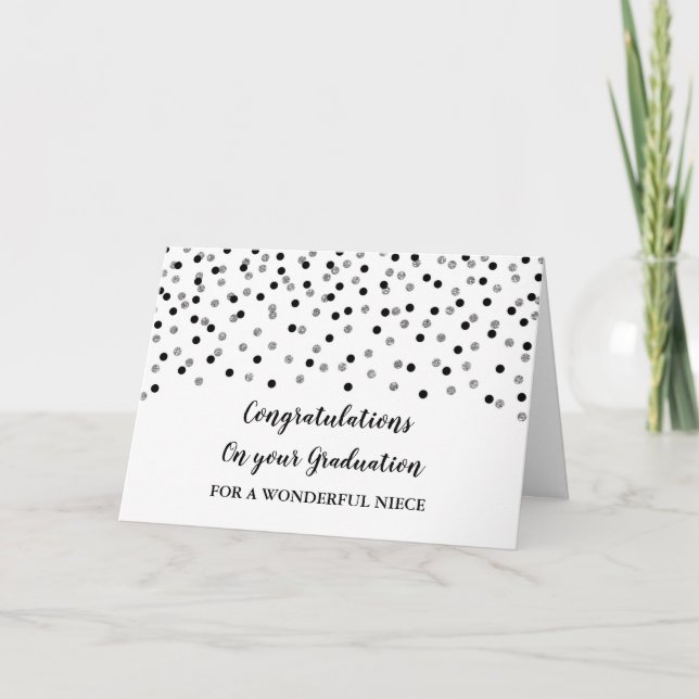 Black Silver Niece Congratulations Graduation Card (Front)