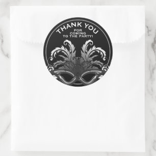 Black/Silver NYE Masquerade Party Thank You Classic Round Sticker