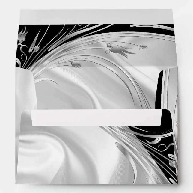 Black & Silver on Ivory Silk Wedding Envelopes (Back (Bottom))