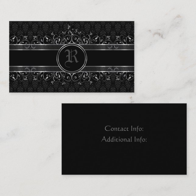 Black & Silver Ornate Gothic Monogrammed   Business Card (Front/Back)