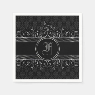 Black & Silver Ornate Gothic Monogrammed Napkin