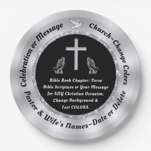 Black, Silver Personalised, Christian Paper Plates