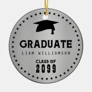 Black Silver Personalised Graduation Masculine Ceramic Tree Decoration