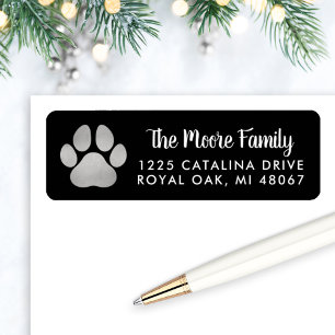 Black Silver Pet Lover Paw Print Address