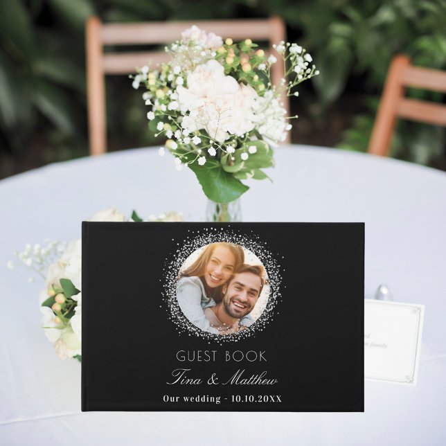 Black silver photo elegant wedding guest book (Creator Uploaded)