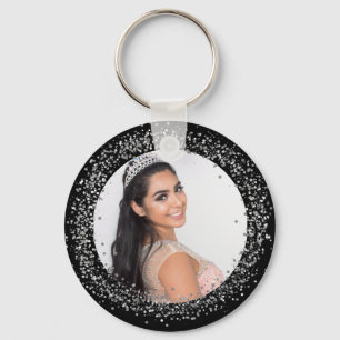 Black silver photo sparkles key ring