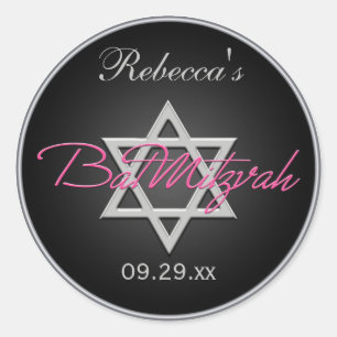Black, Silver, Pink 1.5" Round Bat Mitzvah Sticker