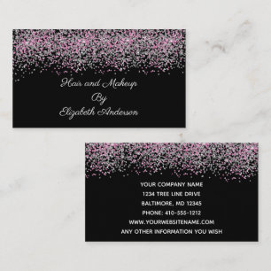 Black Silver Pink Glitter Overlay Glam Girly  Business Card