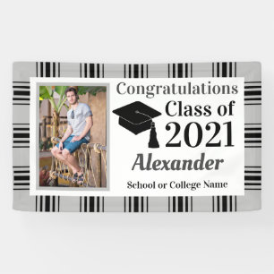 Black Silver Plaid School Colours Graduation Banner