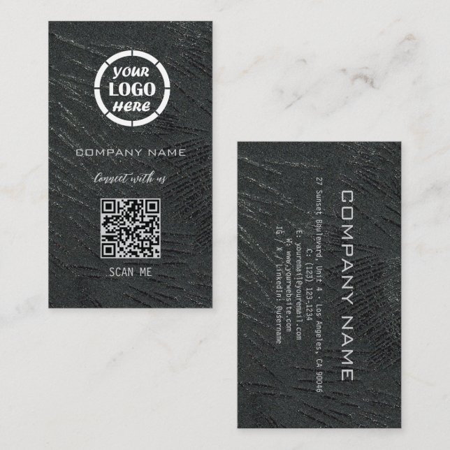 Black  Silver Professional Design Modern QR Code  Business Card (Front/Back)