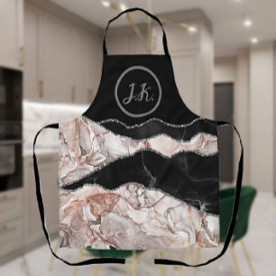 Black Silver Professional Marble Agate Glam  Apron