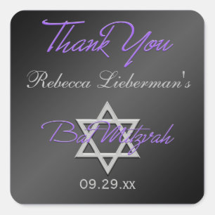 Black, Silver, Purple 1.5" Sq. Bat Mitzvah Sticker