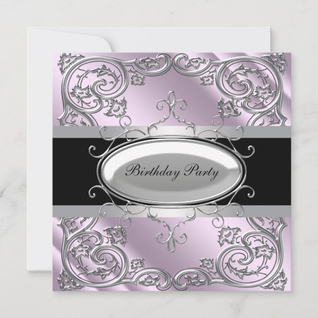 Black Silver Purple Girls Womans Birthday Party Invitation (Front)