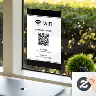 Black Silver QR Code Wifi Network and Password Window Cling