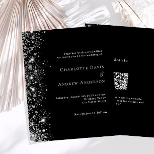 Black silver QR RSVP budget wedding invitation