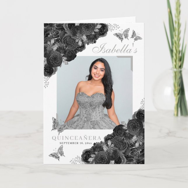 Black & Silver Quinceanera Butterflies Program Programme (Front)