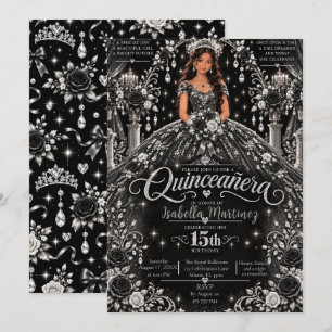 Black Silver Quinceañera Celebration Invitation