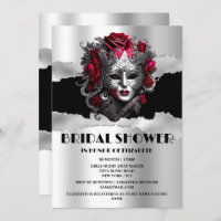 Black silver red rose masquerade bridal shower