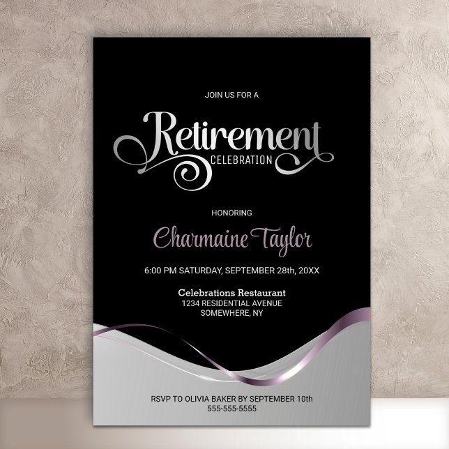 Black Silver Retirement Party Invitation (Creator Uploaded)