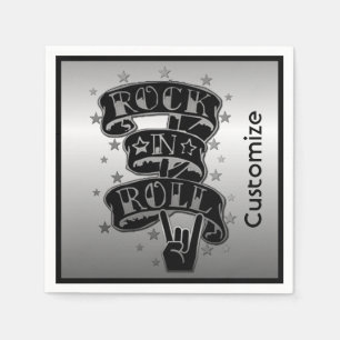Black & Silver Rock & Roll Logo Napkins 2
