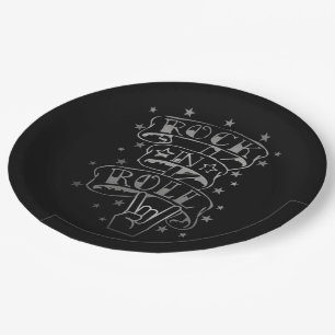 Black & Silver Rock & Roll Logo Paper Plates