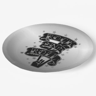 Black & Silver Rock & Roll Logo Paper Plates 2