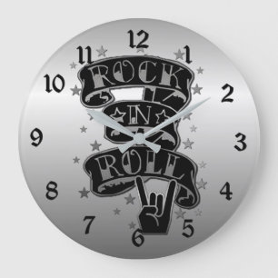 Black & Silver Rock & Roll Logo Round Wall Clock