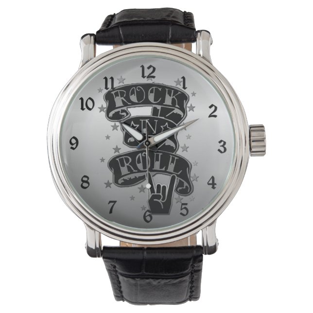 Black & Silver Rock & Roll Logo Wrist Watch 2 (Front)