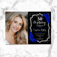 Black Silver Royal Blue Photo 50th Birthday