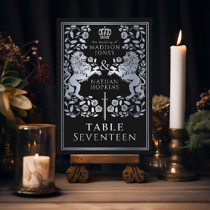 Black Silver Royal Mediaeval Lion Wedding  Table Number