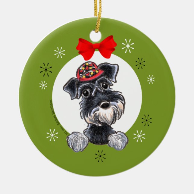 Black Silver Schnauzer Christmas Classic Ceramic Tree Decoration (Front)