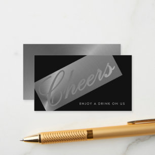 Black & Silver Script "Cheers" Drink Ticket Enclosure Card