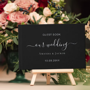Black silver script wedding  guest book