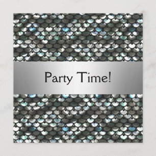 Black Silver Sequins Birthday Party Invitation